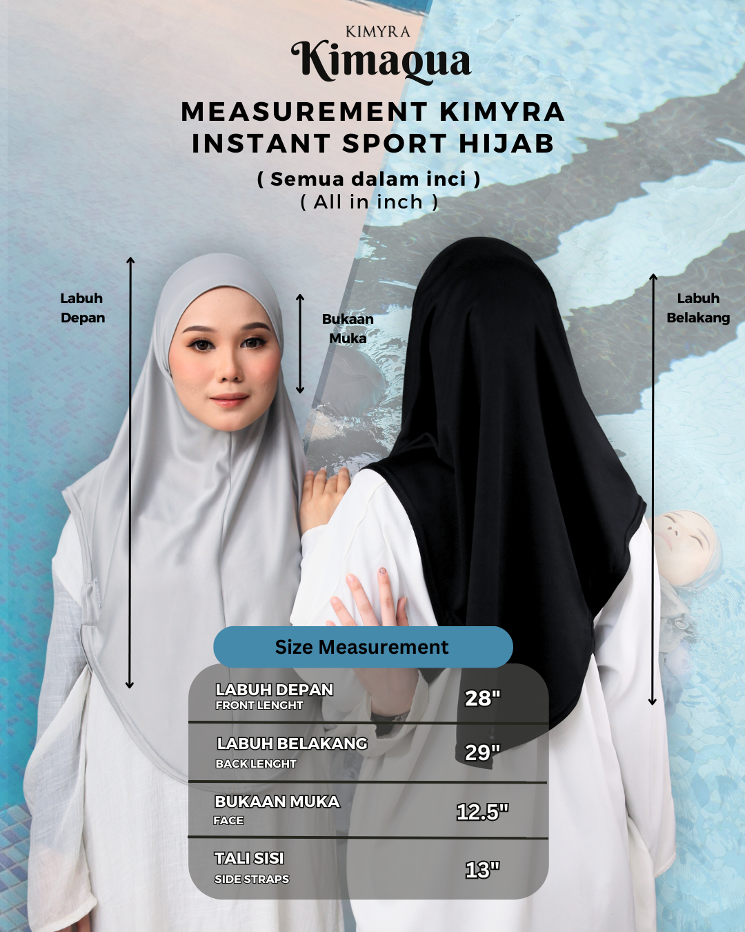 measurement for KimAqua Sport hijab