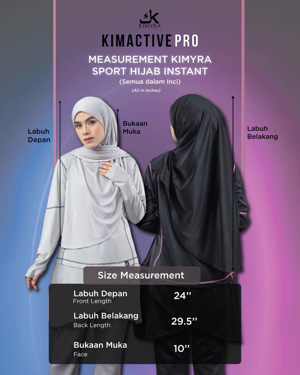 Sport hijab size chart measurement