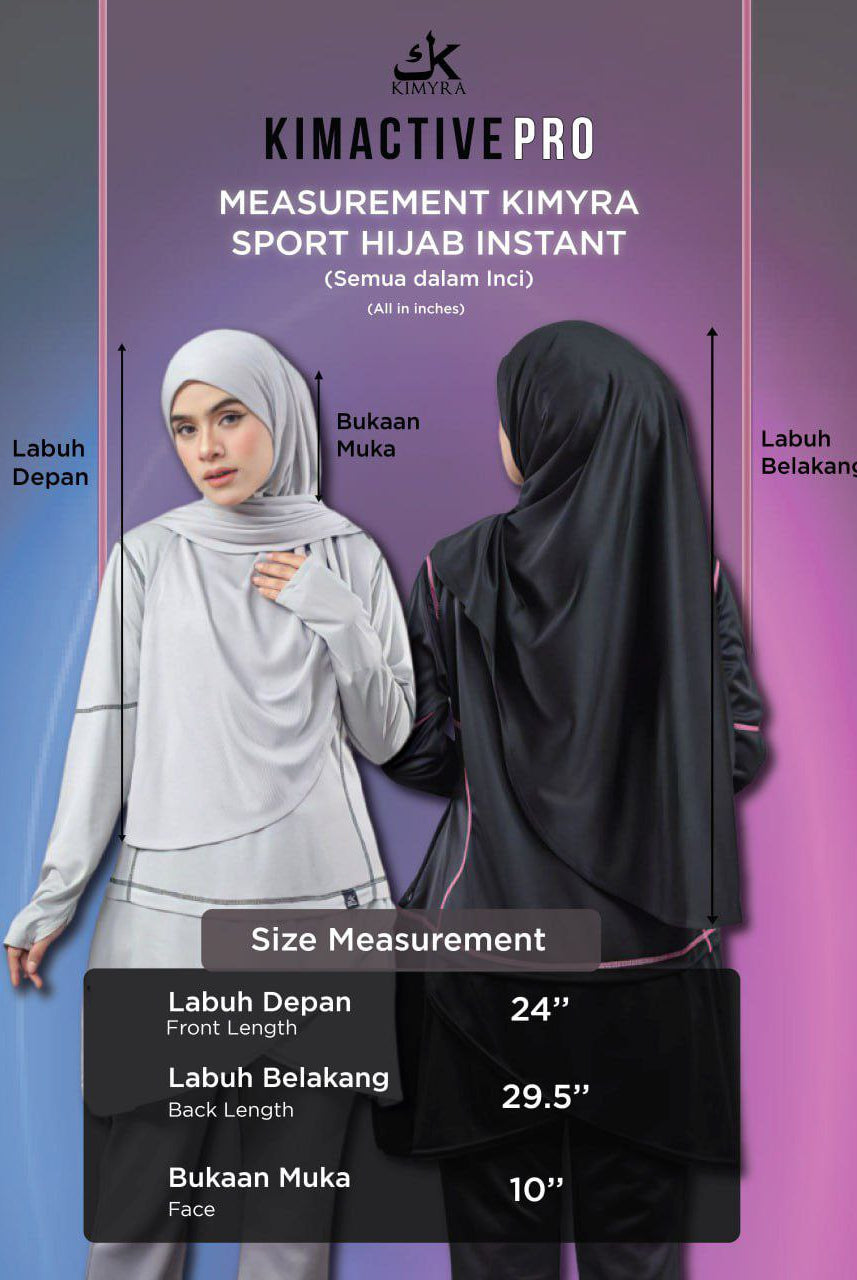 Sport hijab size chart measurement